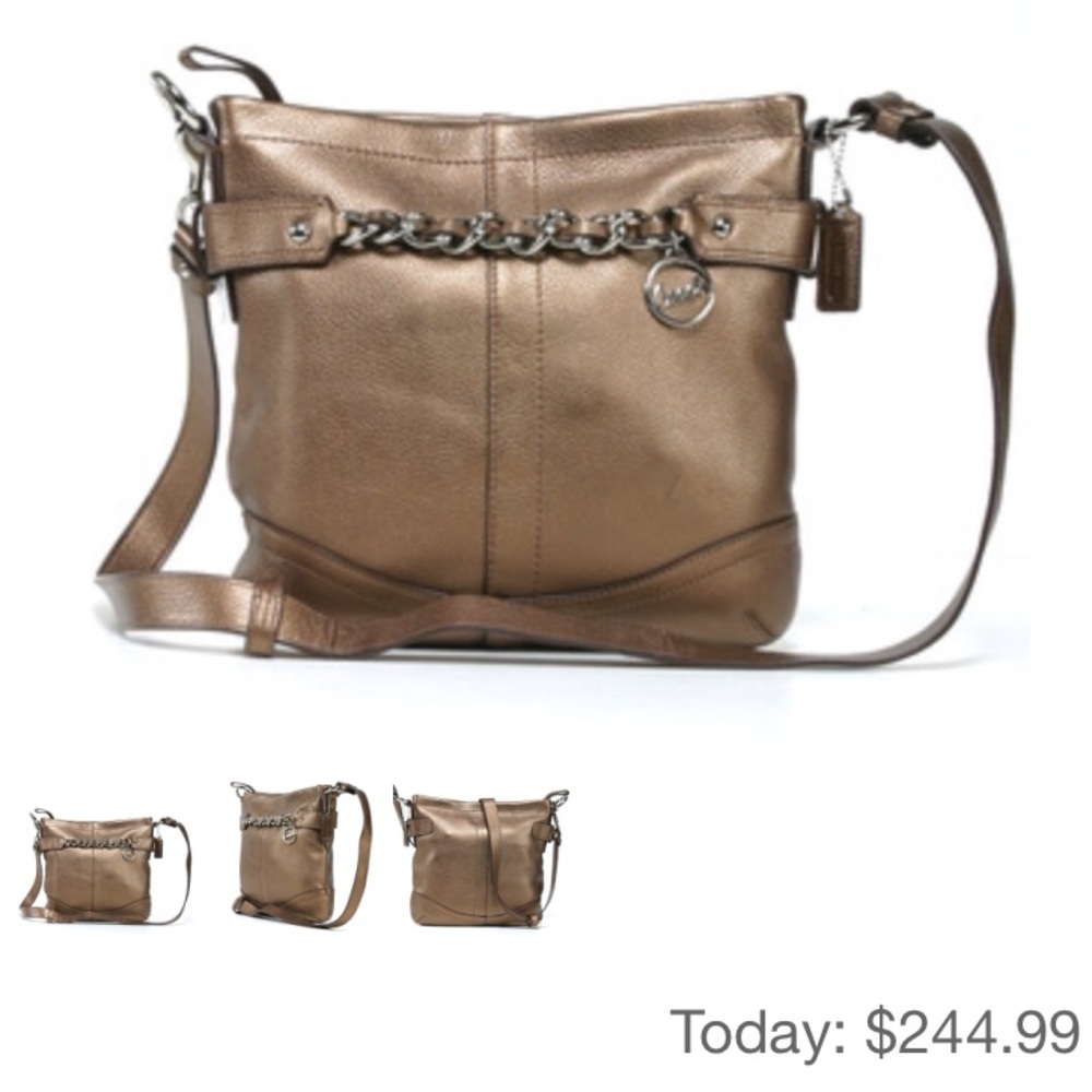 Coach Metallic Bronze Leather Crossbody with Chain Accent